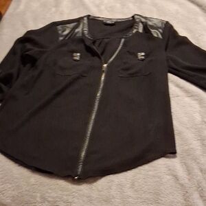 Bebe Black Blazer with Leather Accents